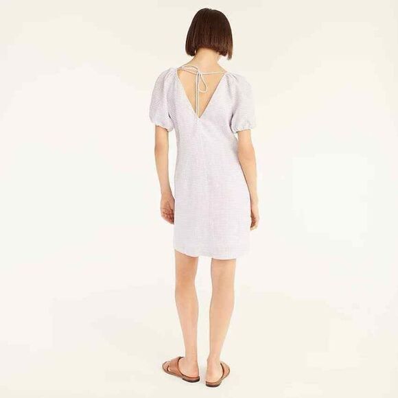 J. Crew White Peri Shadow V-Back Linen Shirtdress In Gingham - Picture 2 of 8